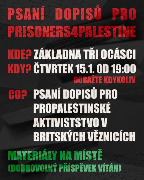 Psaní dopisů pro vězně a vězeňkyně Palestine Action 