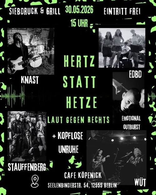 Hertz statt Hetze – Laut gegen Rechts! - Bands + Siebdruck + Grill + mehr